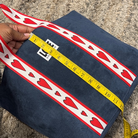 Brighton velveteen Navy Tote with Red Heart Straps - Picture 5 of 7